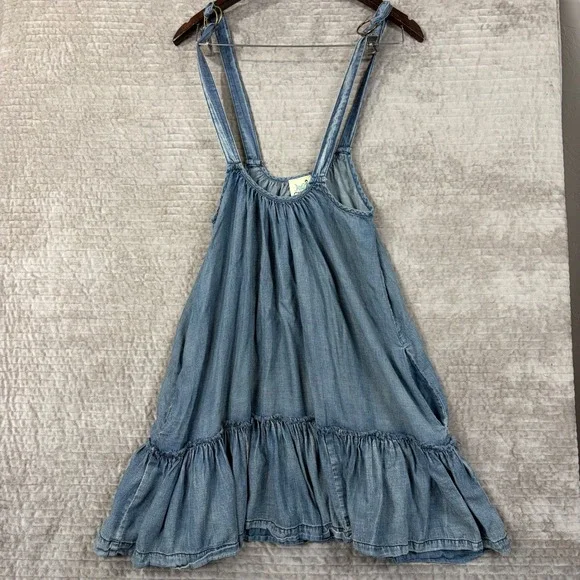 Jaded Gypsy Denim Tank Dress Blue Cotton Ruffle Hem Boho Mini S/M Made in USA - Picture 11 of 11